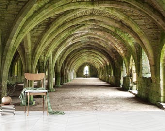 Ancient Castle Interior Mural: Peel and Stick Wallpaper