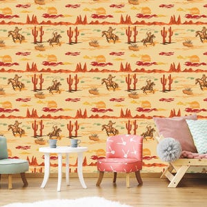 Vintage Western Cowboy Wallpaper, Old Fashioned Horseback Riders Accent Wall,Horses Wall Decor, Peel and Stick, Self-Adhesive, Non-Woven