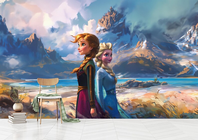 Elsa and Anna Wallpaper: Frozen Princess Peel and Stick Kids Room Decor ...
