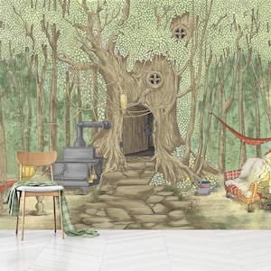 Enchanted Forest Treehouse Wall Art: Whimsical Kids Nursery Decor