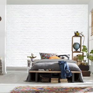 Carta da parati con motivo a mattoni bianchi, design moderno per pareti in mattoni, decorazione minimalista per pareti in mattoni, autoadesiva, stacca e attacca, tessuto non tessuto