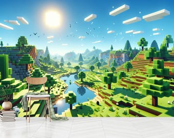 Pixel Landscape Wallpaper: Kids Room Decor, Peel and Stick or Non woven