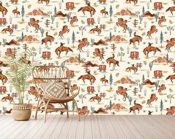 Colorful Rodeo Wallpaper: Wild West Cowboy Peel and Stick Mural