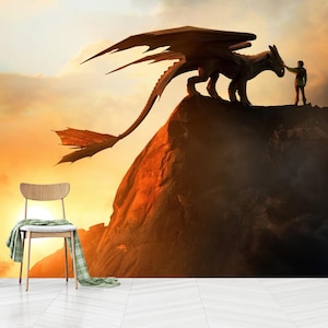 Drachen Tapete, Kinderzimmer Wanddeko, selbstklebend, Abziehen und Aufkleben, Vlies