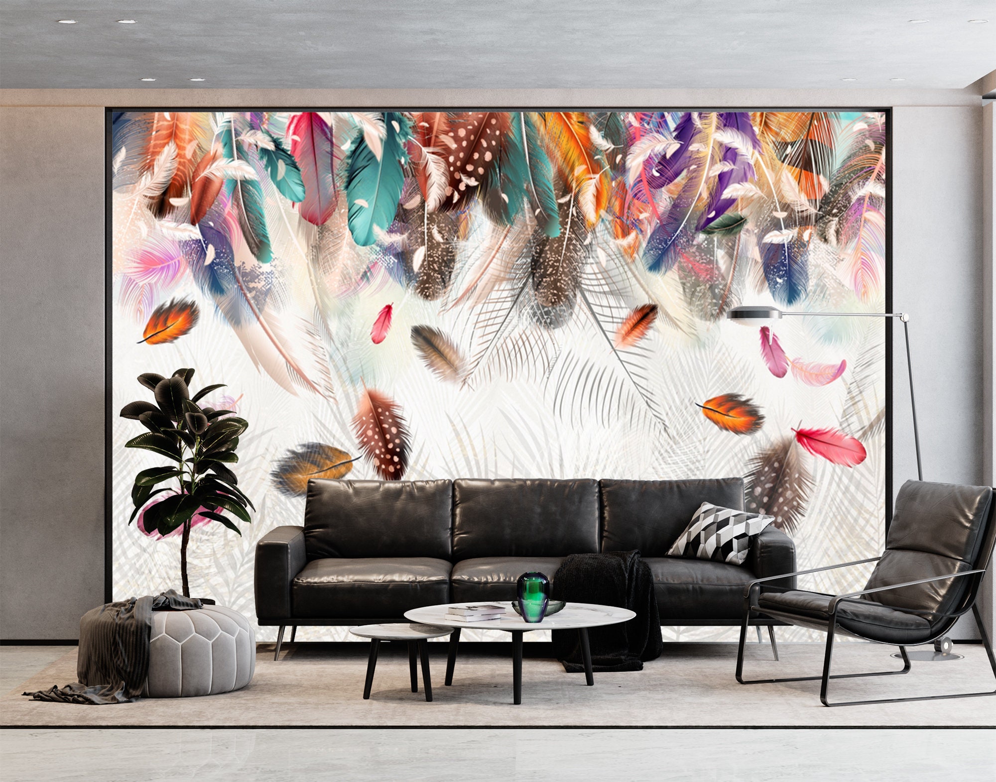 3D Feather Wallpaper,modern Concept Wall Art,light White Feather Group ...