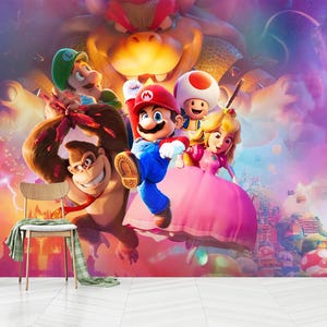 Super Mario Bros Wallpaper,Super Mario Movie Wall Mural,Peach,Kids Wallpaper,Self Adhesive, Peel and Stick, Non-Woven