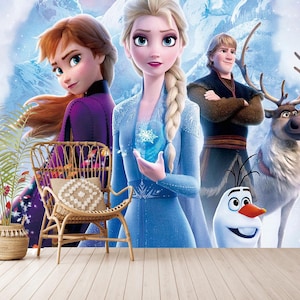 Elsa&Anna Wallpaper Peel and Stick,Frozen Wallpaper Non-Woven,Elsa Cartoon Wallpaper,Nursery Wallpaper,Self Adhesive,Peel and Stick,NonWoven