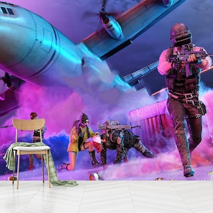 Carta da parati PUBG staccabile e attaccabile, arte murale del gioco Pubg, regalo di carta da parati per sala giochi, autoadesiva, staccabile e attaccabile, tessuto non tessuto