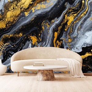 Gold Marble Wallpaper: Abstract Stone Mural, Peel and Stick