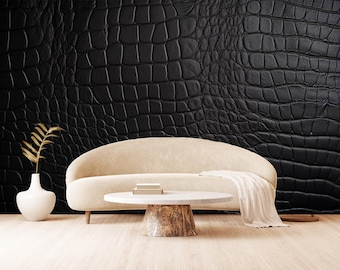 Papel tapiz con textura de cocodrilo negro: elegante diseño autoadhesivo.