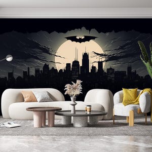 Carta da parati Batman, carta da parati per bambini con supereroi, carta da parati con logo Batman, autoadesiva, staccabile e attaccabile, tessuto non tessuto