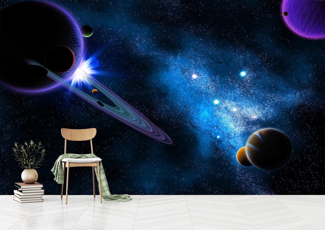 Space and Planets Peel and Stick Wallpaper: Kids Nursery Decor - Etsy