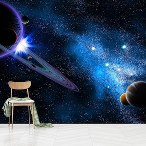 Space and Planets Wallpaper Peel And Stick,Nursey Wall Decor,Kids Room Wall Art, Self-Adhesive, Peel and Stick, Non-Woven
