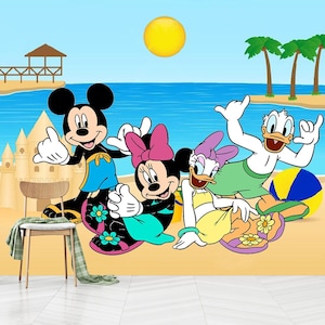 Mickey Mouse and Friends Cartoon Themed Children&#39;s Room Wallpaper,Mickey Mouse Children&#39;s Wallpaper,Self-Adhesive, Peel and Stick, Non-Woven