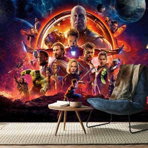 Avengers Wallpaper,Superhero Wallpaper,Kid Room Wallpaper,Marvel Wallpaper,Marvel Decal,Self Adhesive, Peel and Stick, Non-Woven