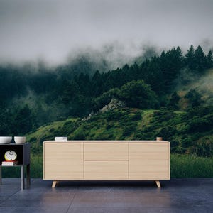 Forest Wallpaper Peel and Stick, Foggy Forest Wall Mural, Removable Wallpaper, Trees Wallpaper,Self Adhesive,Peel and Stick,Non-Woven