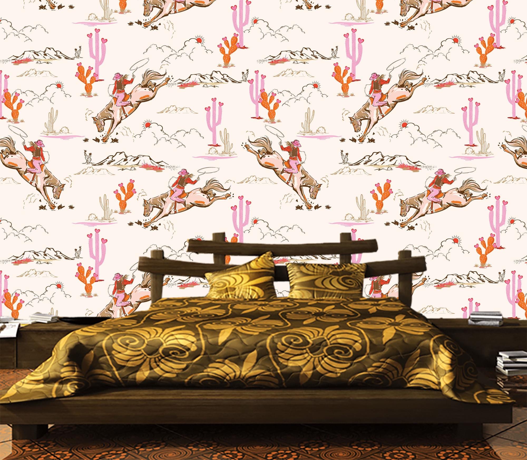 Set Di 4 Stampe Artistiche Cowgirl Stile Western - Scritta Blue Preppy Long Live - Quadri Decorativi Per Camera Da Letto, 20x25 Cm