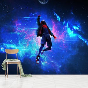 Space Spider Verse Wallpaper Peel stick, Cartoon Spiderman Wallpaper Boys Game Room, Spiderman Wall Mural,Self Adhesive, Non-Woven