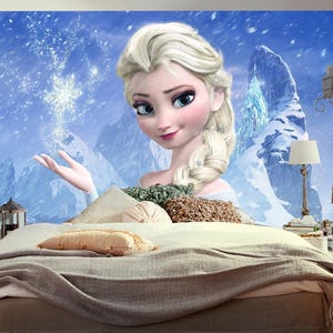 Carta da parati principessa stacca e attacca, design da parete per cameretta delle bambine Elsa, regalo personalizzato, decorazione da parete per cameretta delle bambine, autoadesiva, stacca e attacca, tessuto non tessuto
