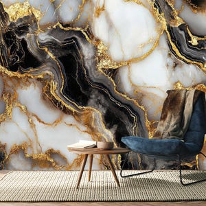 Gold Marble Wallpaper: Modern Abstract Stone Mural (Peel and Stick)