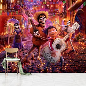 Carta da parati Coco, Carta da parati Coco staccabile e adesiva, Decorazione da parete Coco, Decorazione per cameretta dei bambini, Carta da parati per bambini, Autoadesiva, Staccabile e adesiva, Tessuto non tessuto
