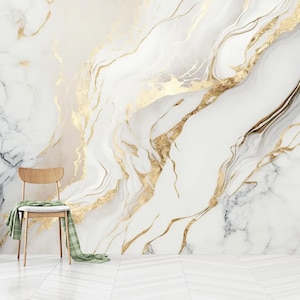 Gold Marble Wallpaper Mural: Modern Abstract Stone Art, Peel and Stick or Non-Woven