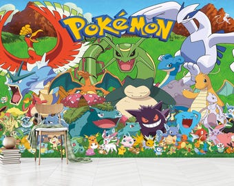 Pokemon Wallpaper Mural for Kids Room,Pikachu,Charizard Wallpaper  Decor,Self Adhesive, Peel and Stick, Non-Woven