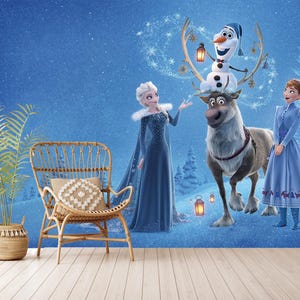 Frozen Elsa and Anna Themed Kids Room Wallpaper Peel and Stick,Kids Wall Art,Elsa and Anna Wallpaper,Self Adhesive, Peel and Stick,Non-Woven