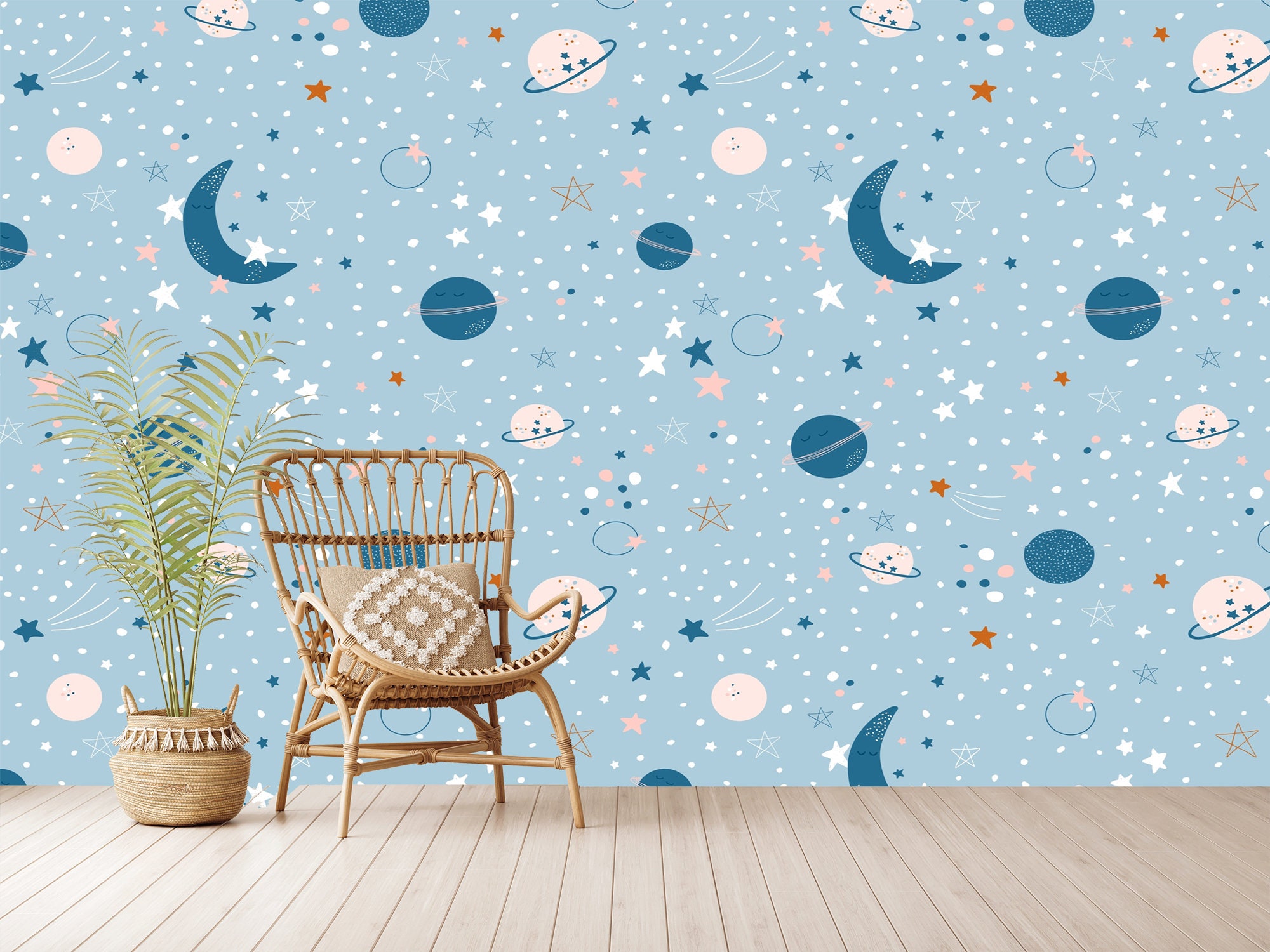 Stars and Moon Nursery Wallpaper, Kids Room Moon and Stars Wallpaper ...