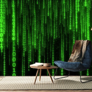 Peel and stick Matrix Wallpaper,Cyber Code Wall Art,Computer Code Mural,Science print Matrix Decor, Self Adhesive,Peel and Stick,Non-Woven