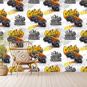 Cartoon Monster Truck Wallpaper: Kids Room Peel and Stick, Non-Woven