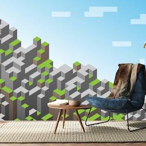 Virtual World Wallpaper,Pixelart Pattern Wallpaper,Pixelart Mural Print,Self-Adhesive,Peel And Stick,Non-Woven