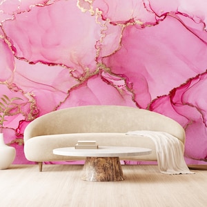 Luxury Pink Marble Wallpaper, Watercolor Abstract Wall Mural,Traditional Vinyl Papers,Self Adhesive, Peel and Stick, Non-Woven