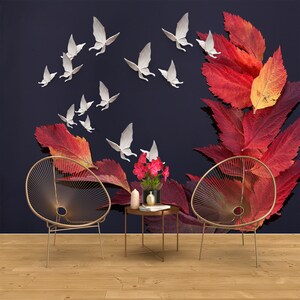 Leaf And Butterfly Wallpaper Peel And Stick, Matte Background Colored Leaf Non Woven, Self Adhesive, Peel And Stick, Non Woven