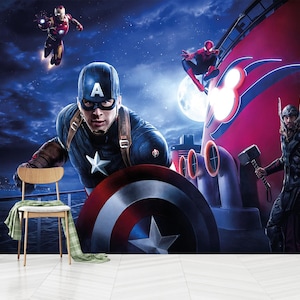 Avengers Wallpaper Peel and Stick,Iron Man,Spider Man Wallpaper,Avengers Wall Decor,Self-Adhesive, Peel and Stick, Non-woven