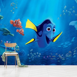 Carta da parati murale Nemo e Dory, carta da parati Alla ricerca di Nemo, decorazioni per cameretta dei bambini, carta da parati per bambini, autoadesiva, staccabile e attaccabile, tessuto non tessuto