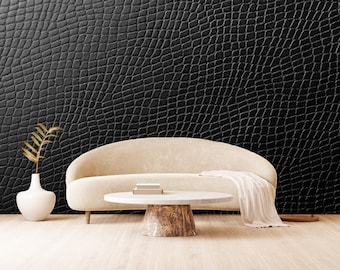 Papel pintado con textura de piel de serpiente y cocodrilo negro: autoadhesivo, no tejido