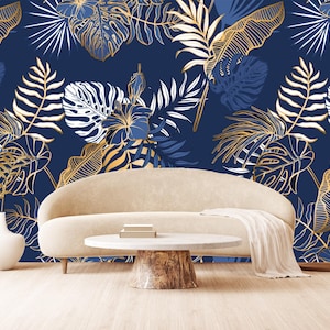 Exotic Tropical Leaves Wallpaper,Palm Banana Tropical Peel and Stick,Non-Metallic Leaves  Wall Art,Self Adhesive, Peel and Stick, Non-Woven