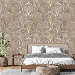 Lila Gold Art Deco selbstklebende Tapete, lila Luxus-Wanddekor, selbstklebend, schälen und aufkleben, Vlies