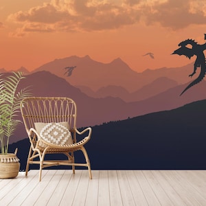 Dragon Wallpaper, Forest Wallpaper Girl Boy Nursery Decor,Self Adhesive, Peel And Stick, Non-Woven