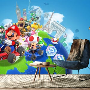 Super Mario Tapete zum Abziehen und Aufkleben, Kinderzimmer Wanddekoration, Kinderzimmer Super Mario Wandgestaltung, selbstklebend, Abziehen und Aufkleben, Vlies