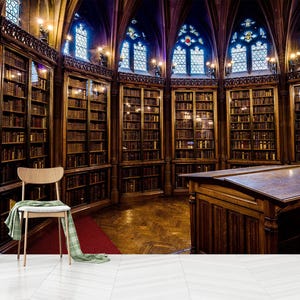 Bibliothek Tapete zum Abziehen und Aufkleben, Geschenk Tapete, Bibliothek Wandbild, Buchliebhaber Geschenk Wandbild, Selbstklebend, Abziehen und Aufkleben, Vlies