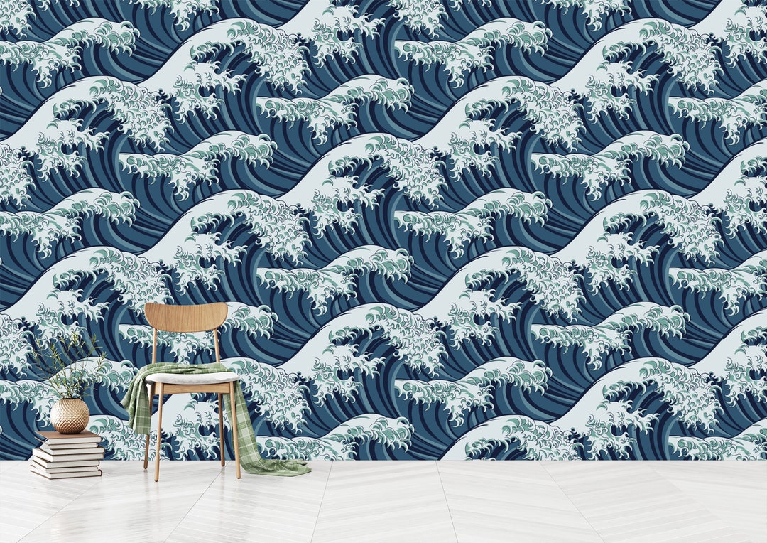 Ocean Waves Wallpaper,japanese Big Wave Pattern, Nautical Japanese,self ...