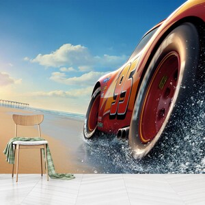 Lightning McQueen Wallpaper,Cars Mural,Nursery Wallpaper,Kids Room,Self Adhesive, Peel and Stick, Non-Woven