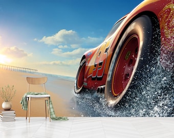 Lightning McQueen Cars Wandbild: Kinderzimmer Tapete ( abziehen und aufkleben)