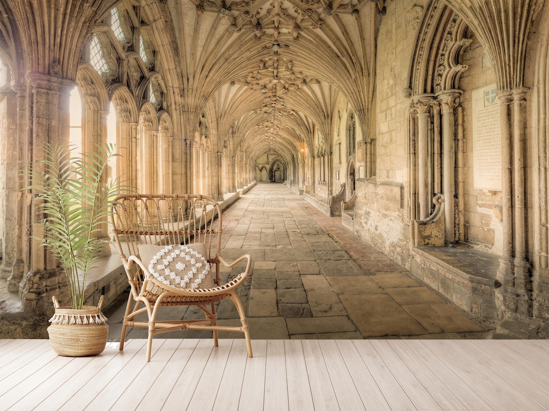 Gothic Castle Corridor Wallpaper: Peel and Stick, Non-woven