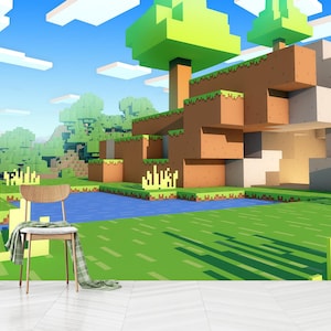 Carta da parati Minecraft per la cameretta dei bambini, murale Minecraft staccabile e attaccabile, sala giochi Minecraft, autoadesiva, staccabile e attaccabile, tessuto non tessuto