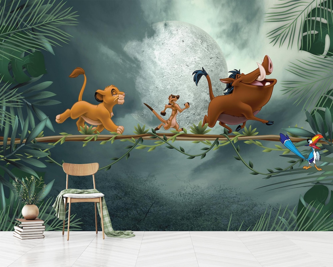 Lion King Kids Room Mural: Simba, Timon & Pumbaa Peel and Stick - Etsy