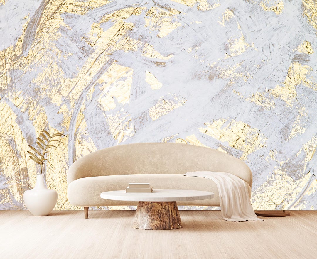 Gold Stone Wallpaper: Peel and Stick Wall Decor - Etsy