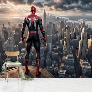 Super City Spider-Man Wallpaper Kids Room Peel and Stick, Spider-Man Wallpaper,Living Room, Playroom, Self Adhesive,Peel and Stick,Non-Woven